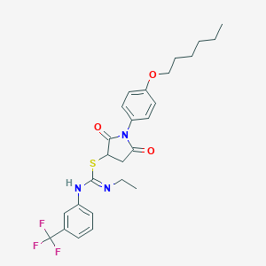 molecular formula C26H30F3N3O3S B333668 1-[4-(hexyloxy)phenyl]-2,5-dioxo-3-pyrrolidinyl N-ethyl-N'-[3-(trifluoromethyl)phenyl]imidothiocarbamate 