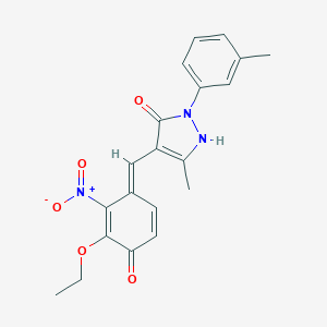 molecular formula C20H19N3O5 B333669 4-[(E)-(3-ethoxy-2-nitro-4-oxocyclohexa-2,5-dien-1-ylidene)methyl]-5-methyl-2-(3-methylphenyl)-1H-pyrazol-3-one 