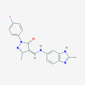 molecular formula C19H16IN5O B333670 (4Z)-2-(4-iodophenyl)-5-methyl-4-[[(2-methyl-3H-benzimidazol-5-yl)amino]methylidene]pyrazol-3-one 