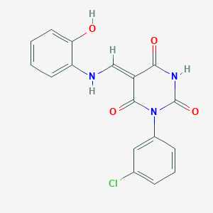 molecular formula C17H12ClN3O4 B333676 (5Z)-1-(3-chlorophenyl)-5-[(2-hydroxyanilino)methylidene]-1,3-diazinane-2,4,6-trione 