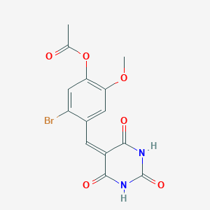 molecular formula C14H11BrN2O6 B333678 5-bromo-2-methoxy-4-[(2,4,6-trioxotetrahydro-5(2H)-pyrimidinylidene)methyl]phenyl acetate 