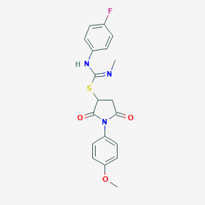 molecular formula C19H18FN3O3S B333680 1-(4-methoxyphenyl)-2,5-dioxopyrrolidin-3-yl N'-(4-fluorophenyl)-N-methylcarbamimidothioate 