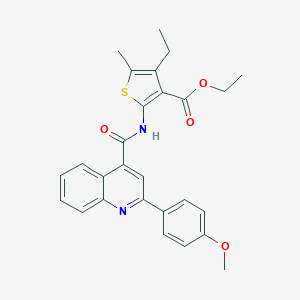 molecular formula C27H26N2O4S B333683 Ethyl 4-ethyl-2-({[2-(4-methoxyphenyl)-4-quinolinyl]carbonyl}amino)-5-methyl-3-thiophenecarboxylate 