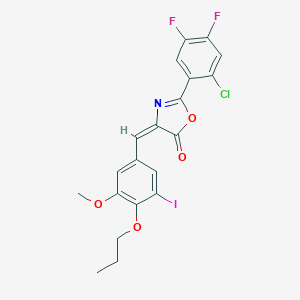 molecular formula C20H15ClF2INO4 B333700 2-(2-chloro-4,5-difluorophenyl)-4-(3-iodo-5-methoxy-4-propoxybenzylidene)-1,3-oxazol-5(4H)-one 