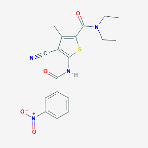 molecular formula C19H20N4O4S B333704 4-cyano-N,N-diethyl-5-({3-nitro-4-methylbenzoyl}amino)-3-methyl-2-thiophenecarboxamide 