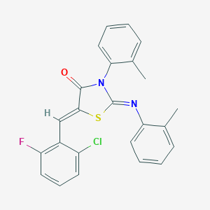 molecular formula C24H18ClFN2OS B333707 5-(2-Chloro-6-fluorobenzylidene)-3-(2-methylphenyl)-2-[(2-methylphenyl)imino]-1,3-thiazolidin-4-one 