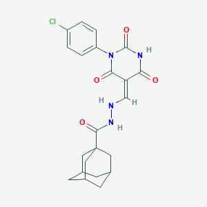 molecular formula C22H23ClN4O4 B333709 N'-[(Z)-[1-(4-chlorophenyl)-2,4,6-trioxo-1,3-diazinan-5-ylidene]methyl]adamantane-1-carbohydrazide 