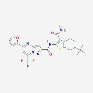 molecular formula C25H24F3N5O3S B333712 N-(6-tert-butyl-3-carbamoyl-4,5,6,7-tetrahydro-1-benzothiophen-2-yl)-5-(furan-2-yl)-7-(trifluoromethyl)pyrazolo[1,5-a]pyrimidine-2-carboxamide 