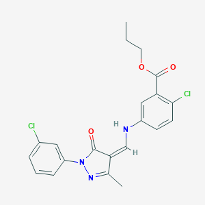 molecular formula C21H19Cl2N3O3 B333713 propyl 2-chloro-5-[[(Z)-[1-(3-chlorophenyl)-3-methyl-5-oxopyrazol-4-ylidene]methyl]amino]benzoate 