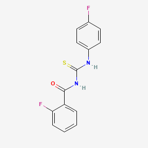 molecular formula C14H10F2N2OS B3337194 2-fluoro-N-[(4-fluorophenyl)carbamothioyl]benzamide CAS No. 57272-85-2
