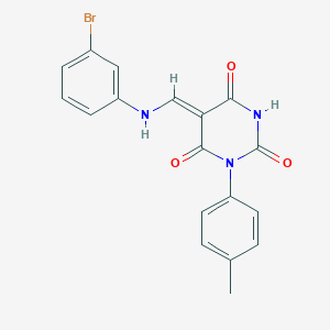 molecular formula C18H14BrN3O3 B333720 (5Z)-5-[(3-bromoanilino)methylidene]-1-(4-methylphenyl)-1,3-diazinane-2,4,6-trione 