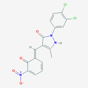 molecular formula C17H11Cl2N3O4 B333722 2-(3,4-dichlorophenyl)-5-methyl-4-[(E)-(5-nitro-6-oxocyclohexa-2,4-dien-1-ylidene)methyl]-1H-pyrazol-3-one 