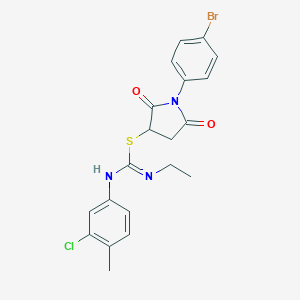 molecular formula C20H19BrClN3O2S B333732 1-(4-bromophenyl)-2,5-dioxopyrrolidin-3-yl N'-(3-chloro-4-methylphenyl)-N-ethylcarbamimidothioate 