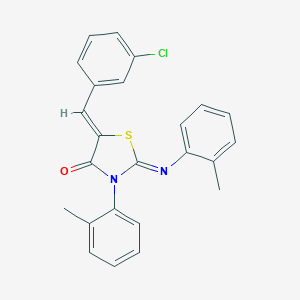 molecular formula C24H19ClN2OS B333736 5-(3-Chlorobenzylidene)-3-(2-methylphenyl)-2-[(2-methylphenyl)imino]-1,3-thiazolidin-4-one 