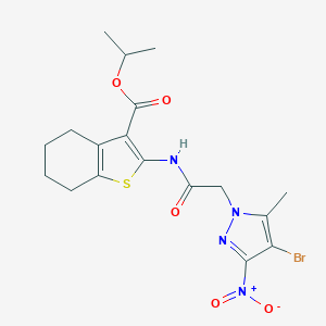 molecular formula C18H21BrN4O5S B333758 2-[2-(4-Bromo-5-methyl-3-nitro-pyrazol-1-yl)-acetylamino]-4,5,6,7-tetrahydro-benzo[b]thiophene-3-carboxylic acid isopropyl ester 
