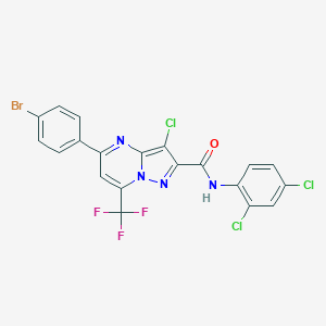 molecular formula C20H9BrCl3F3N4O B333766 5-(4-bromophenyl)-3-chloro-N-(2,4-dichlorophenyl)-7-(trifluoromethyl)pyrazolo[1,5-a]pyrimidine-2-carboxamide 