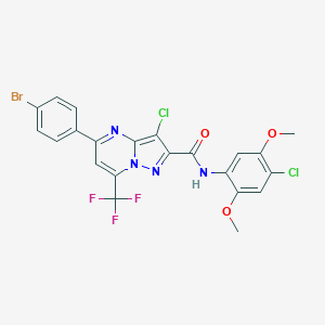 molecular formula C22H14BrCl2F3N4O3 B333772 5-(4-bromophenyl)-3-chloro-N-(4-chloro-2,5-dimethoxyphenyl)-7-(trifluoromethyl)pyrazolo[1,5-a]pyrimidine-2-carboxamide 