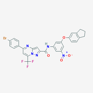 molecular formula C29H19BrF3N5O4 B333773 5-(4-bromophenyl)-N-[3-(2,3-dihydro-1H-inden-5-yloxy)-5-nitrophenyl]-7-(trifluoromethyl)pyrazolo[1,5-a]pyrimidine-2-carboxamide 