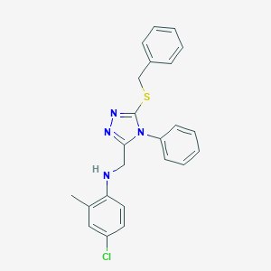 molecular formula C23H21ClN4S B333776 N-{[5-(benzylsulfanyl)-4-phenyl-4H-1,2,4-triazol-3-yl]methyl}-4-chloro-2-methylaniline 