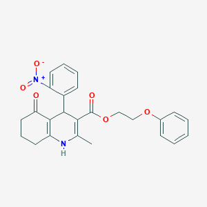 molecular formula C25H24N2O6 B333781 2-Phenoxyethyl 2-methyl-4-(2-nitrophenyl)-5-oxo-1,4,5,6,7,8-hexahydroquinoline-3-carboxylate 