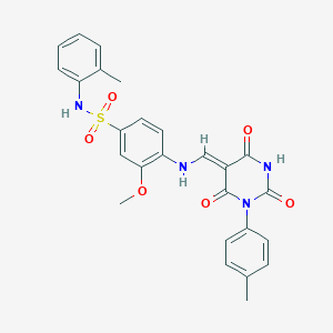 molecular formula C26H24N4O6S B333785 3-methoxy-N-(2-methylphenyl)-4-[[(Z)-[1-(4-methylphenyl)-2,4,6-trioxo-1,3-diazinan-5-ylidene]methyl]amino]benzenesulfonamide 