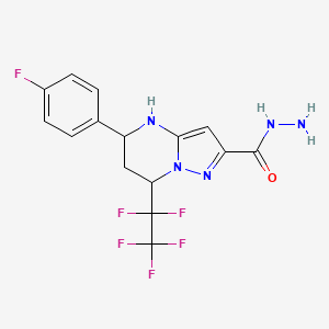 molecular formula C15H13F6N5O B3337971 5-(4-Fluorophenyl)-7-(pentafluoroethyl)-4,5,6,7-tetrahydropyrazolo[1,5-a]pyrimidine-2-carbohydrazide CAS No. 832739-62-5