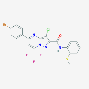 molecular formula C21H13BrClF3N4OS B333803 5-(4-bromophenyl)-3-chloro-N-[2-(methylsulfanyl)phenyl]-7-(trifluoromethyl)pyrazolo[1,5-a]pyrimidine-2-carboxamide 