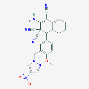 molecular formula C24H21N7O3 B333805 2-amino-4-[3-({4-nitro-1H-pyrazol-1-yl}methyl)-4-methoxyphenyl]-4a,5,6,7-tetrahydro-1,3,3(4H)-naphthalenetricarbonitrile 