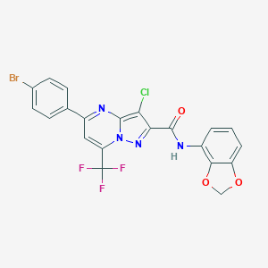molecular formula C21H11BrClF3N4O3 B333806 N-(1,3-benzodioxol-4-yl)-5-(4-bromophenyl)-3-chloro-7-(trifluoromethyl)pyrazolo[1,5-a]pyrimidine-2-carboxamide 