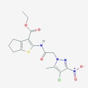 molecular formula C16H17ClN4O5S B333807 ethyl 2-[({4-chloro-3-nitro-5-methyl-1H-pyrazol-1-yl}acetyl)amino]-5,6-dihydro-4H-cyclopenta[b]thiophene-3-carboxylate 