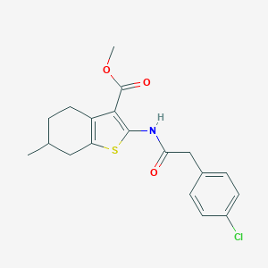 molecular formula C19H20ClNO3S B333811 Methyl 2-{[(4-chlorophenyl)acetyl]amino}-6-methyl-4,5,6,7-tetrahydro-1-benzothiophene-3-carboxylate 