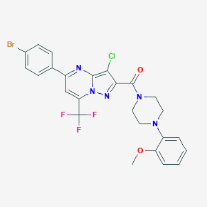 molecular formula C25H20BrClF3N5O2 B333820 2-(4-{[5-(4-Bromophenyl)-3-chloro-7-(trifluoromethyl)pyrazolo[1,5-a]pyrimidin-2-yl]carbonyl}-1-piperazinyl)phenyl methyl ether 