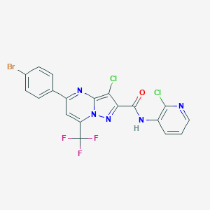 molecular formula C19H9BrCl2F3N5O B333826 5-(4-bromophenyl)-3-chloro-N-(2-chloropyridin-3-yl)-7-(trifluoromethyl)pyrazolo[1,5-a]pyrimidine-2-carboxamide 