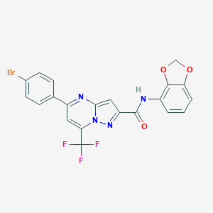 molecular formula C21H12BrF3N4O3 B333830 N-(1,3-benzodioxol-4-yl)-5-(4-bromophenyl)-7-(trifluoromethyl)pyrazolo[1,5-a]pyrimidine-2-carboxamide 