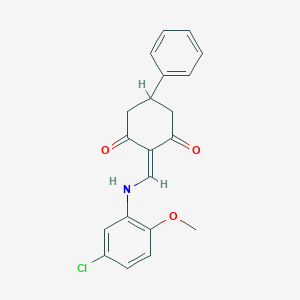 molecular formula C20H18ClNO3 B333834 2-[(5-chloro-2-methoxyanilino)methylidene]-5-phenylcyclohexane-1,3-dione 