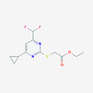 molecular formula C12H14F2N2O2S B3338342 Ethyl 2-((4-cyclopropyl-6-(difluoromethyl)pyrimidin-2-yl)thio)acetate CAS No. 886498-18-6