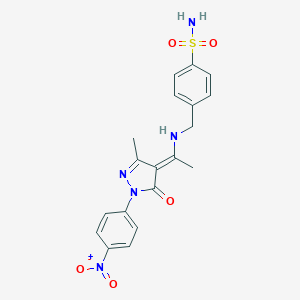molecular formula C19H19N5O5S B333839 4-[[[(1E)-1-[3-methyl-1-(4-nitrophenyl)-5-oxopyrazol-4-ylidene]ethyl]amino]methyl]benzenesulfonamide 