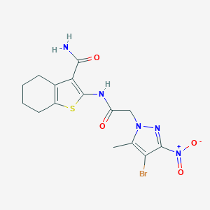 molecular formula C15H16BrN5O4S B333841 2-[({4-bromo-3-nitro-5-methyl-1H-pyrazol-1-yl}acetyl)amino]-4,5,6,7-tetrahydro-1-benzothiophene-3-carboxamide 
