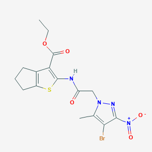 ethyl 2-[({4-bromo-3-nitro-5-methyl-1H-pyrazol-1-yl}acetyl)amino]-5,6-dihydro-4H-cyclopenta[b]thiophene-3-carboxylate