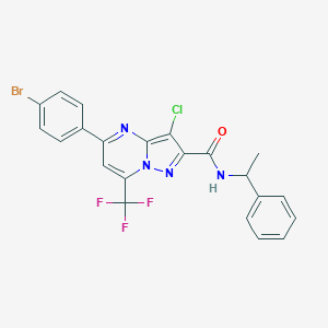 molecular formula C22H15BrClF3N4O B333851 5-(4-bromophenyl)-3-chloro-N-(1-phenylethyl)-7-(trifluoromethyl)pyrazolo[1,5-a]pyrimidine-2-carboxamide 