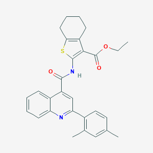 molecular formula C29H28N2O3S B333855 Ethyl 2-({[2-(2,4-dimethylphenyl)-4-quinolinyl]carbonyl}amino)-4,5,6,7-tetrahydro-1-benzothiophene-3-carboxylate 