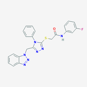 molecular formula C23H18FN7OS B333860 2-{[5-(1H-benzotriazol-1-ylmethyl)-4-phenyl-4H-1,2,4-triazol-3-yl]sulfanyl}-N-(3-fluorophenyl)acetamide 