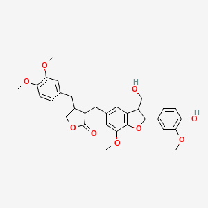 molecular formula C31H34O9 B3338699 4-[(3,4-Dimethoxyphenyl)methyl]-3-[[2-(4-hydroxy-3-methoxyphenyl)-3-(hydroxymethyl)-7-methoxy-2,3-dihydro-1-benzofuran-5-yl]methyl]oxolan-2-one CAS No. 62359-60-8
