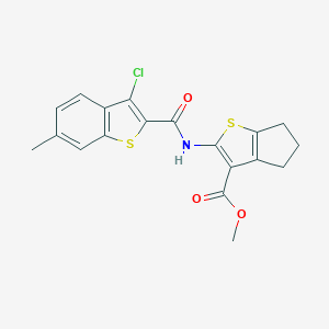 molecular formula C19H16ClNO3S2 B333872 methyl 2-{[(3-chloro-6-methyl-1-benzothien-2-yl)carbonyl]amino}-5,6-dihydro-4H-cyclopenta[b]thiophene-3-carboxylate 