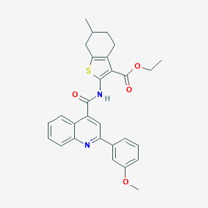 molecular formula C29H28N2O4S B333874 Ethyl 2-({[2-(3-methoxyphenyl)-4-quinolinyl]carbonyl}amino)-6-methyl-4,5,6,7-tetrahydro-1-benzothiophene-3-carboxylate 