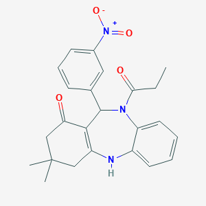 molecular formula C24H25N3O4 B333877 11-{3-nitrophenyl}-3,3-dimethyl-10-propionyl-2,3,4,5,10,11-hexahydro-1H-dibenzo[b,e][1,4]diazepin-1-one 