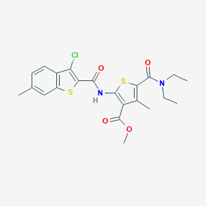 molecular formula C22H23ClN2O4S2 B333880 Methyl 2-{[(3-chloro-6-methyl-1-benzothiophen-2-yl)carbonyl]amino}-5-(diethylcarbamoyl)-4-methylthiophene-3-carboxylate 