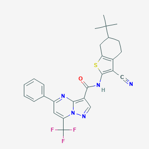 molecular formula C27H24F3N5OS B333887 N-(6-tert-butyl-3-cyano-4,5,6,7-tetrahydro-1-benzothiophen-2-yl)-5-phenyl-7-(trifluoromethyl)pyrazolo[1,5-a]pyrimidine-3-carboxamide 