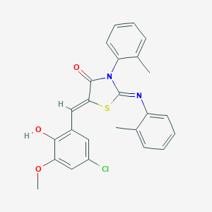 molecular formula C25H21ClN2O3S B333901 5-(5-Chloro-2-hydroxy-3-methoxybenzylidene)-3-(2-methylphenyl)-2-[(2-methylphenyl)imino]-1,3-thiazolidin-4-one 