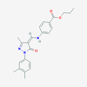 molecular formula C23H25N3O3 B333902 propyl 4-[[(Z)-[1-(3,4-dimethylphenyl)-3-methyl-5-oxopyrazol-4-ylidene]methyl]amino]benzoate 